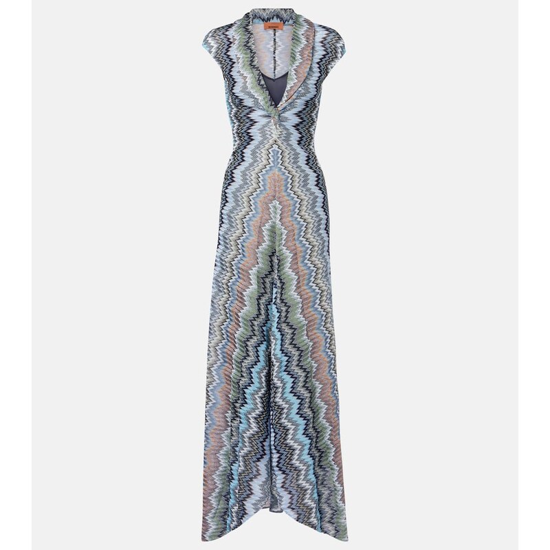 Missoni Zigzag gathered knitted maxi dress