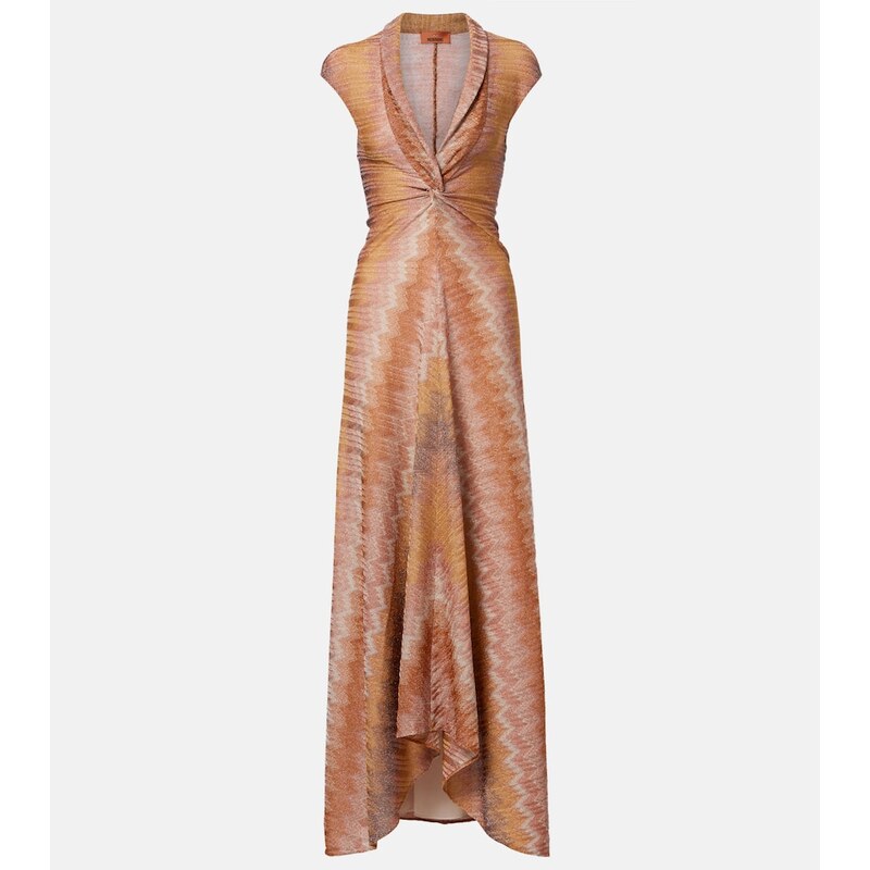Missoni Gathered asymmetric lamÃ maxi dress