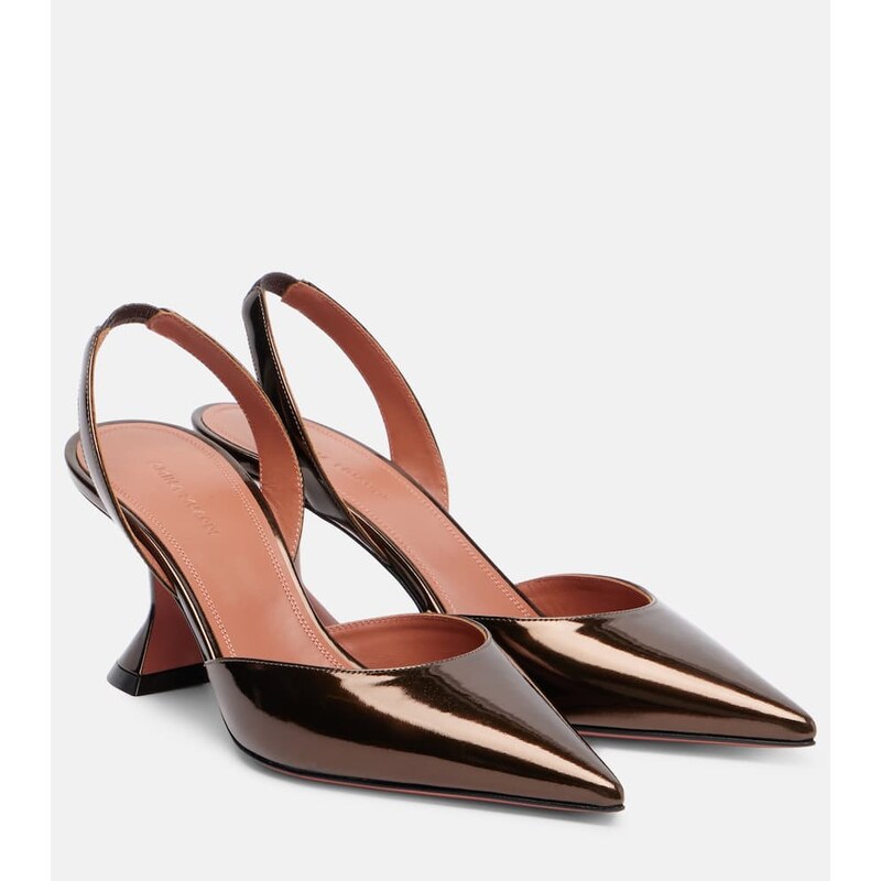 Amina Muaddi Holli 70 mirrored leather slingback pumps