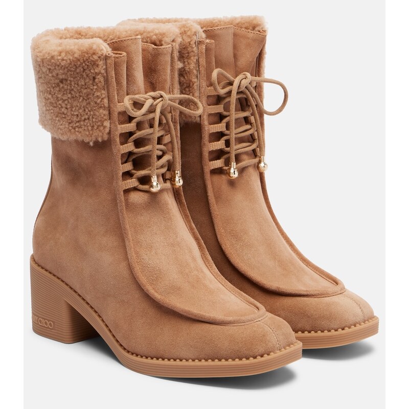 Jimmy Choo Hali shearling-trimmed suede ankle boots