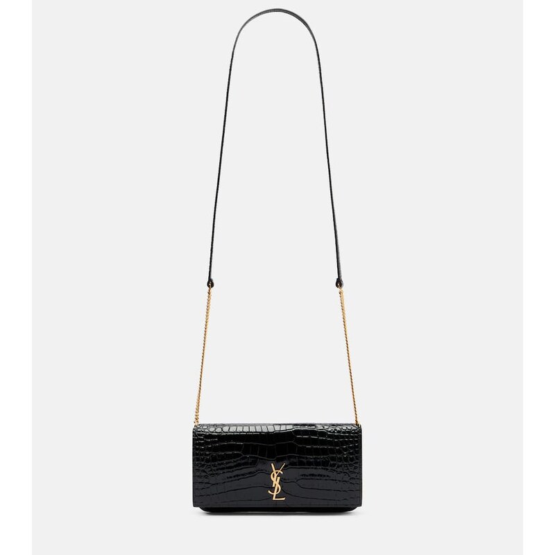Saint Laurent Cassandre Mini croc-effect leather phone pouch