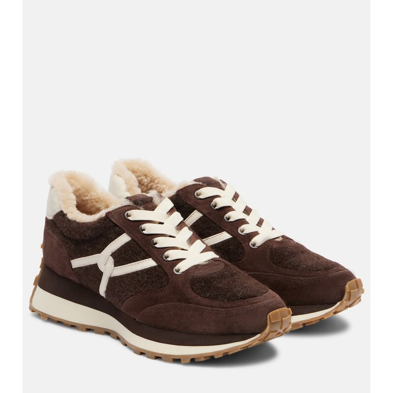 Veronica Beard Valentina suede-trimmed leather sneakers