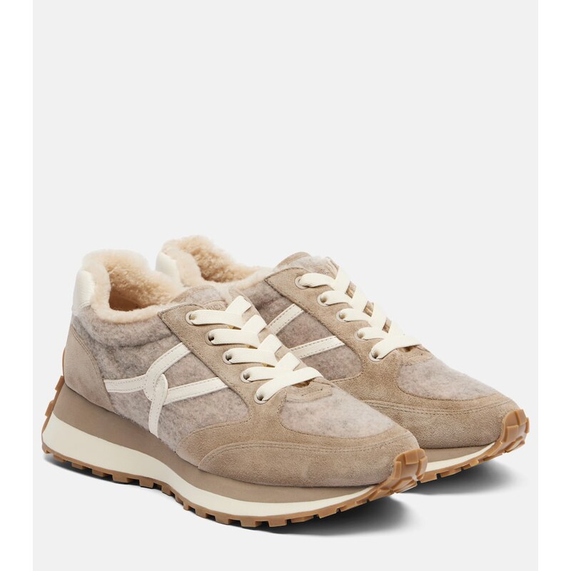 Veronica Beard Valentina suede-trimmed leather sneakers