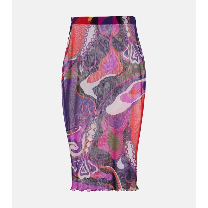 Pucci Orchidee mesh pencil skirt