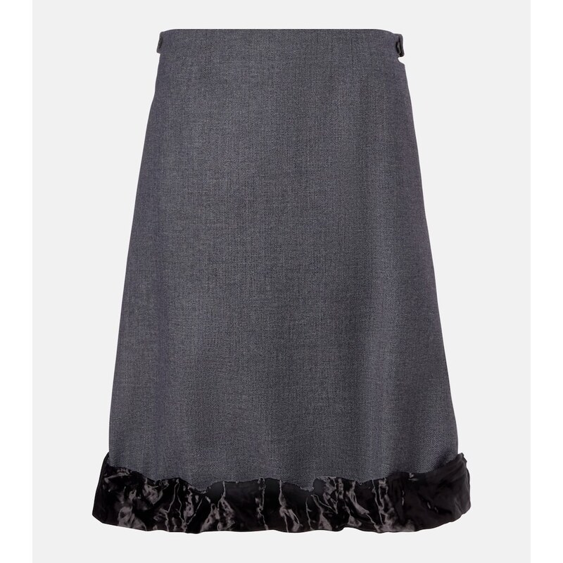Prada Satin-trimmed wool midi skirt