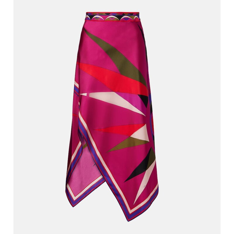 Pucci Hawaii asymmetric silk satin midi skirt