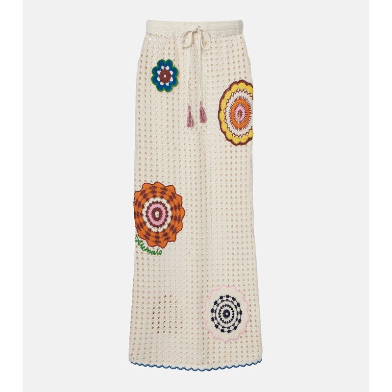 Alémais Elma crochet embroidered cotton maxi skirt