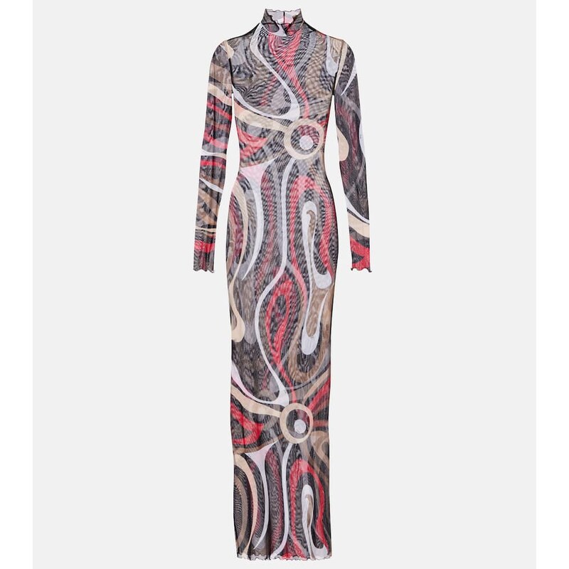 Pucci Printed tulle-trimmed jersey maxi dress