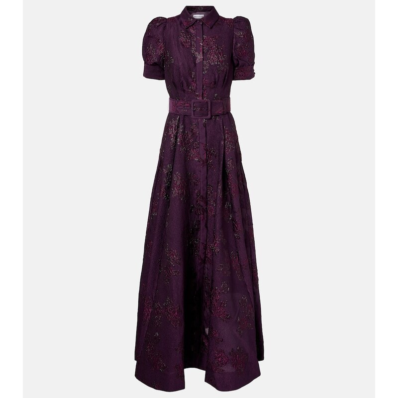 Rebecca Vallance Afina belted floral brocade gown