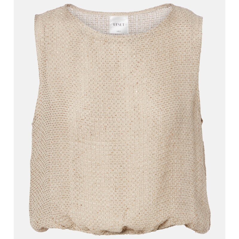 Leset Stella sequined linen-blend top