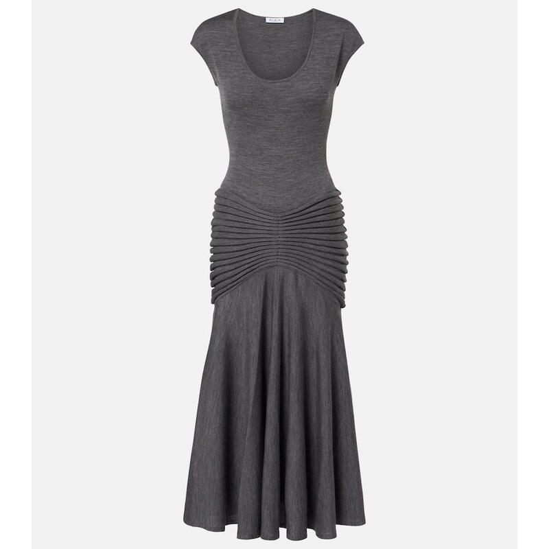 Alaia AlaÃ¯a Knitted pleated wool midi dress