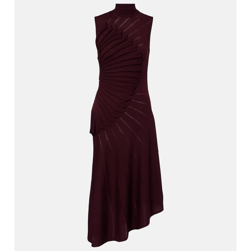 Alaia AlaÃ¯a Asymmetric pleated wool midi dress