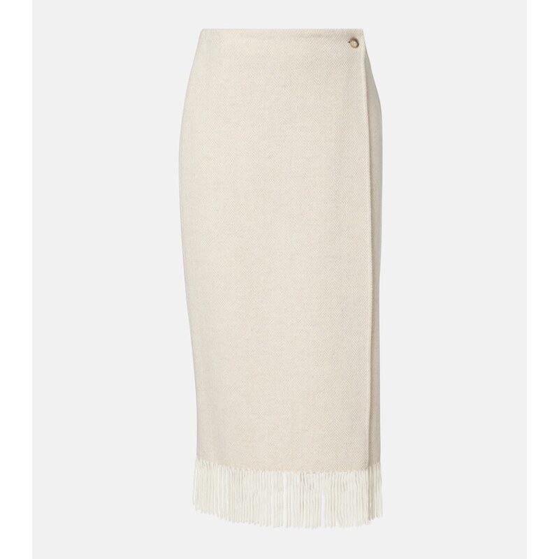 Polo Ralph Lauren Fringed herringbone wool-blend wrap skirt