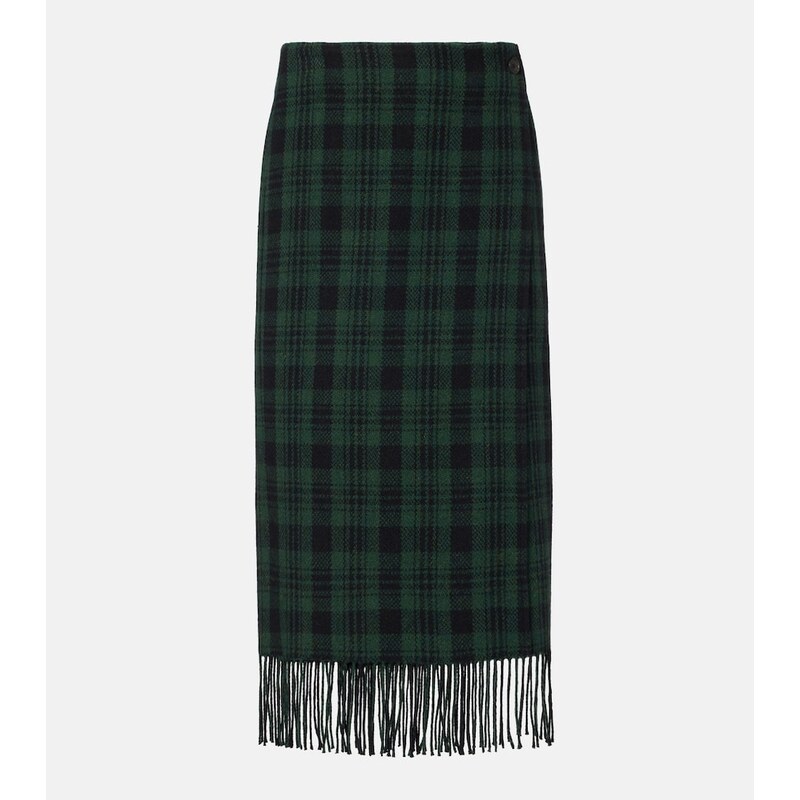 Polo Ralph Lauren Checked fringed wool-blend wrap skirt