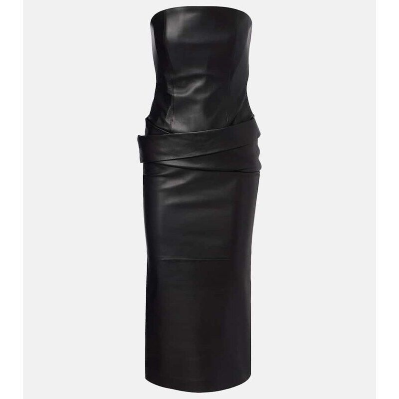 Alex Perry Strapless leather midi dress
