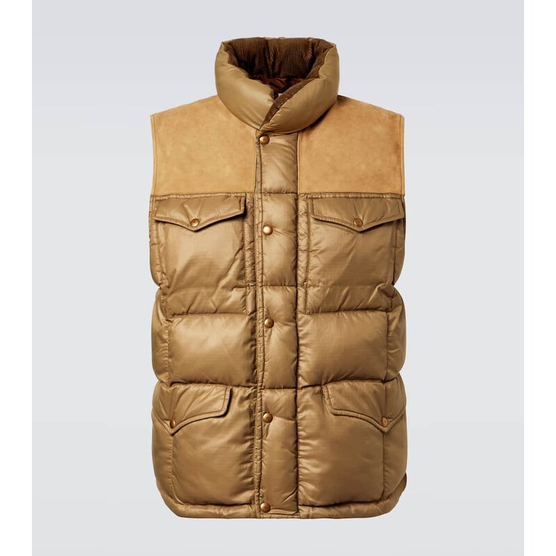 RRL Leather-trimmed ripstop puffer vest