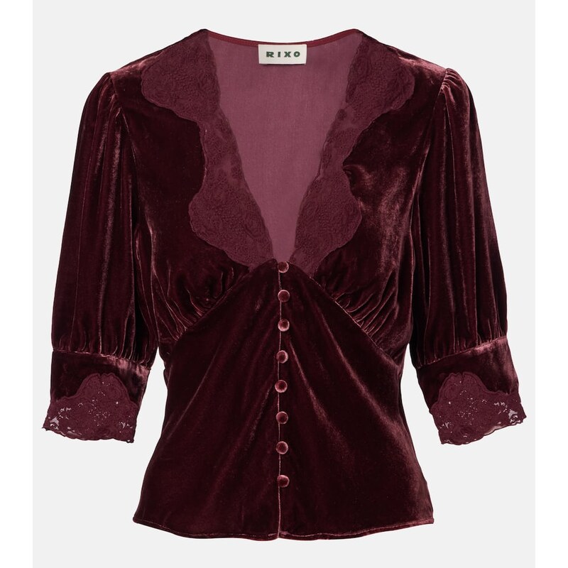 Rixo Amanda lace-trimmed velvet top