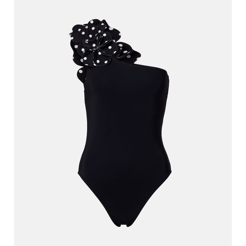 Karla Colletto Aria floral-appliquÃs one-shoulder swimsuit