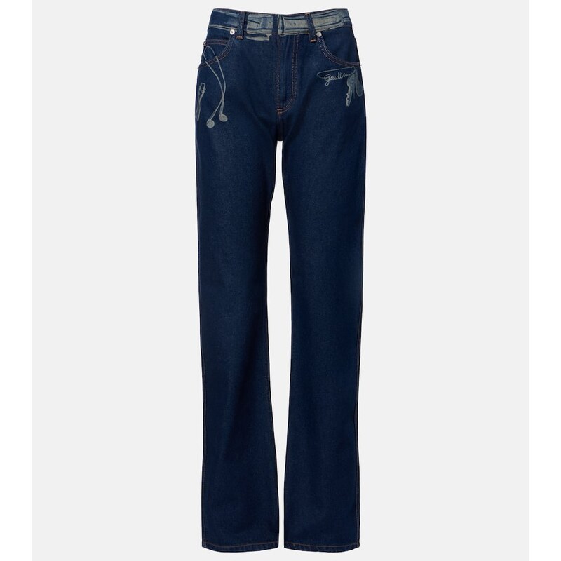 Jean Paul Gaultier Printed mid-rise straight jeans