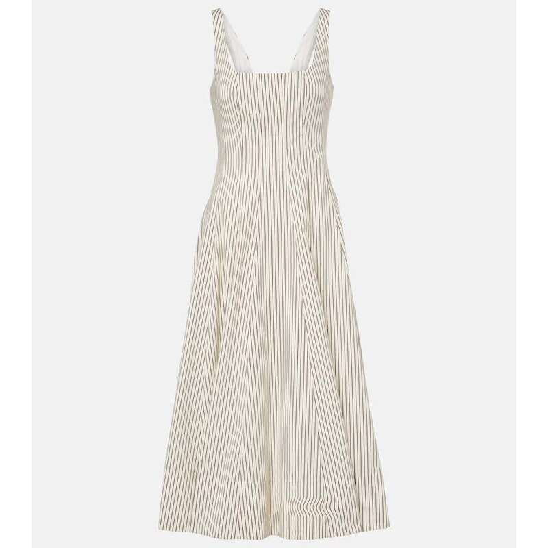 Staud Striped pleated cotton midi dress