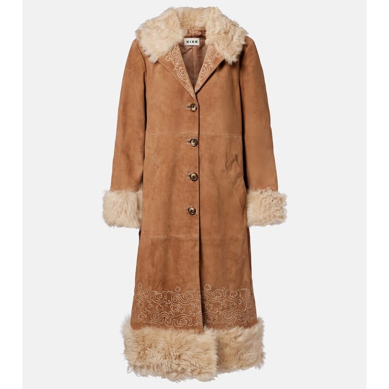 Rixo Cienna embroidered suede coat