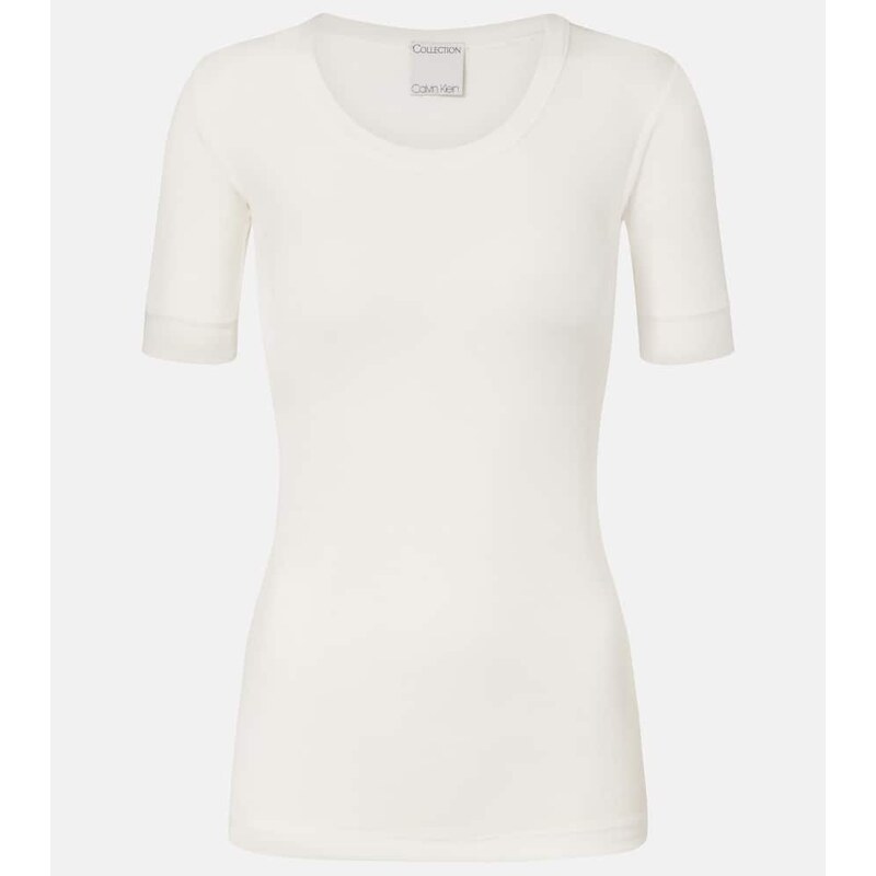 Calvin Klein Collection Ribbed-knit cotton-blend top