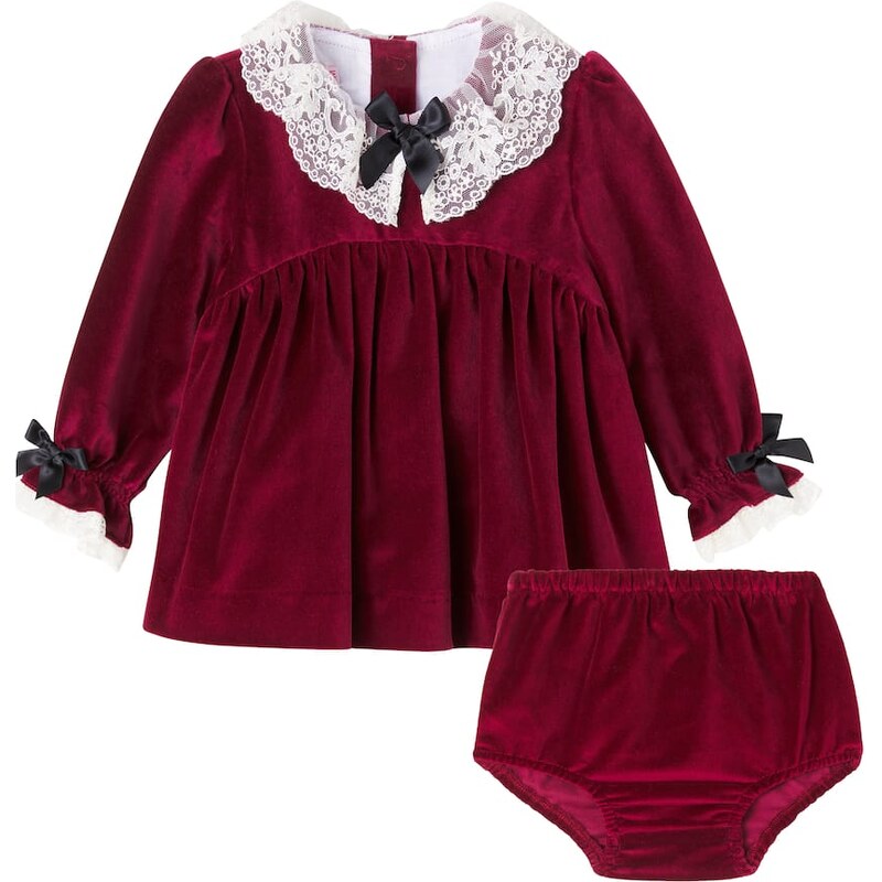 La Coqueta Baby lace-trimmed velvet dress and bloomers set