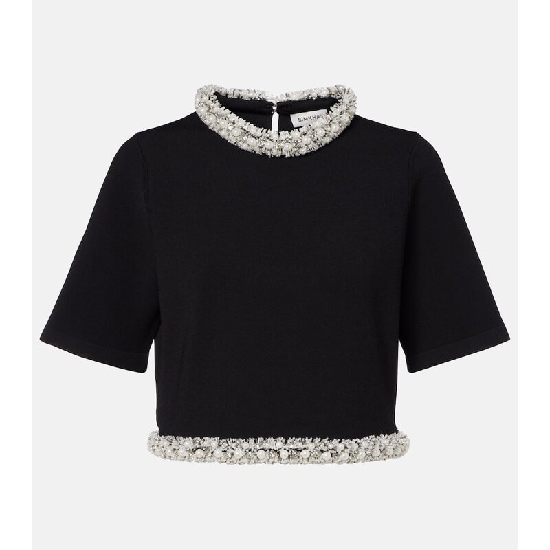 Simkhai Ozelle embellished knitted crop top