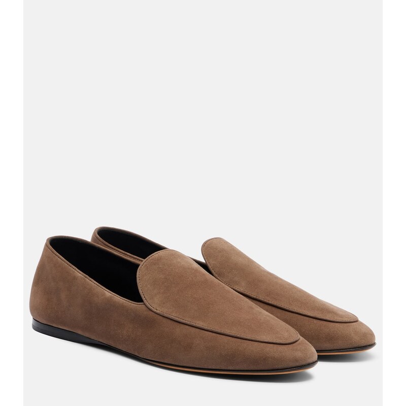 Dámské mokasíny The Row Soft suede loafers v barvě Dark Taupe