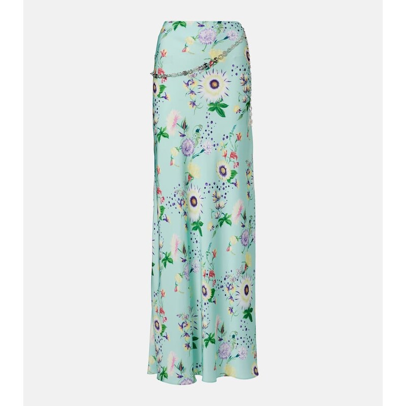 Rabanne Chain-detail floral satin maxi skirt