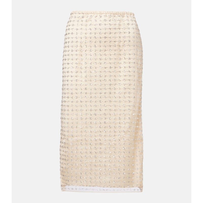 Staud Ciara beaded sheer tulle midi skirt