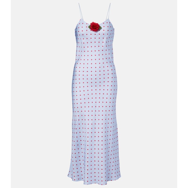 Rodarte Floral-appliquÃ printed silk slip dress