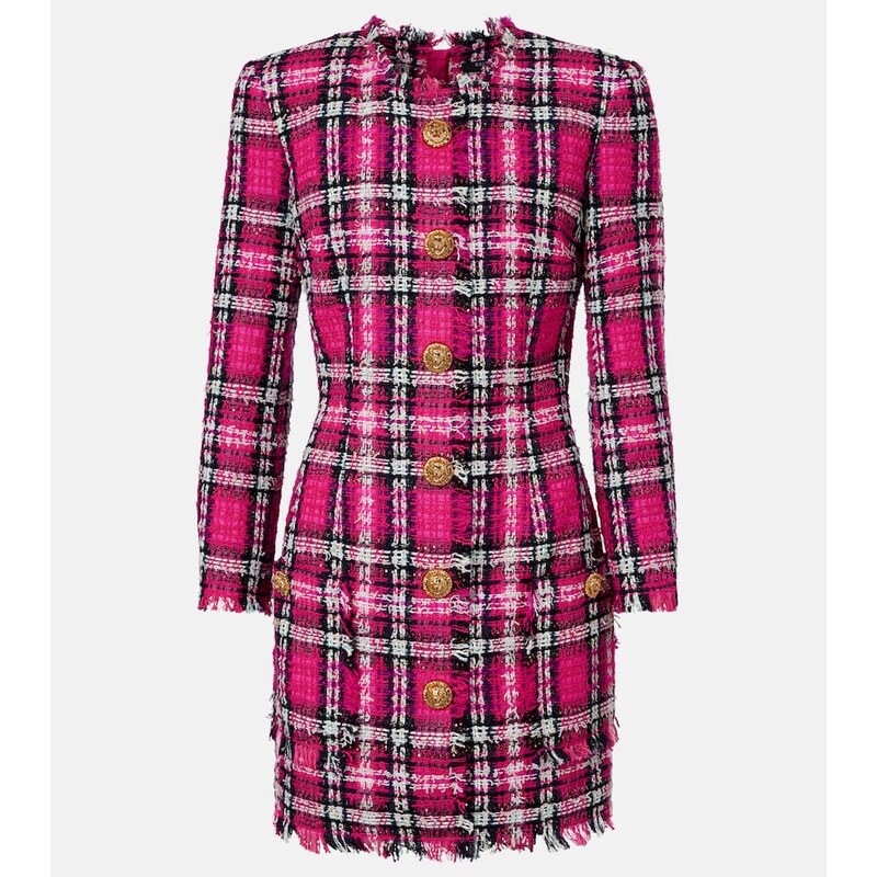 Balmain Plaid cotton and wool-blend minidress