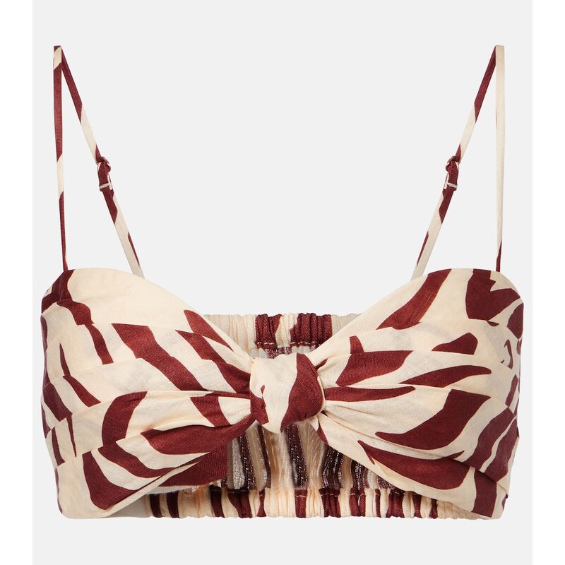 Johanna Ortiz Pleated printed linen bra top