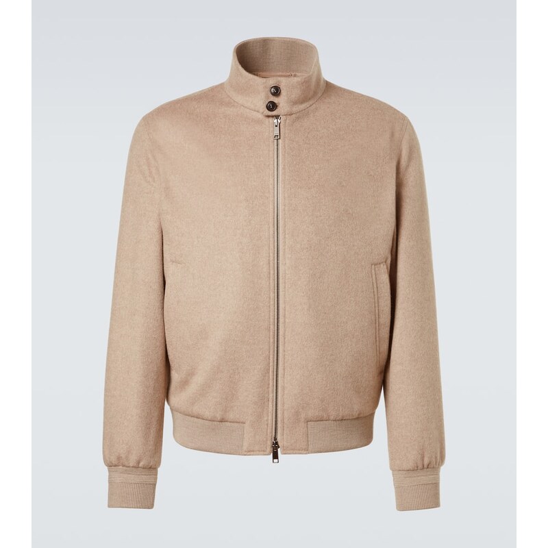 Pánský bomber Zegna Cashmere v barvě světlé taupe