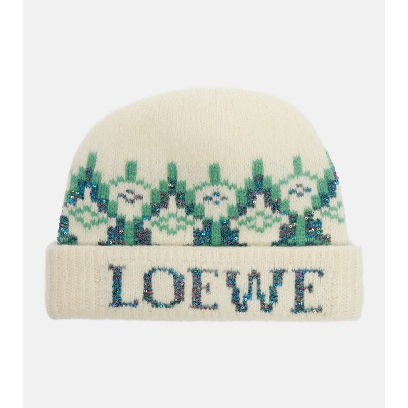 Loewe Fair Isle sequined wool-blend beanie