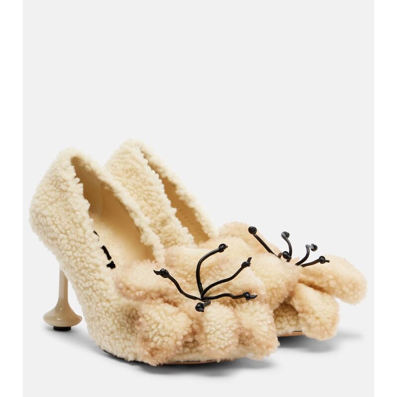 Loewe Toy floral-appliquÃ shearling pumps