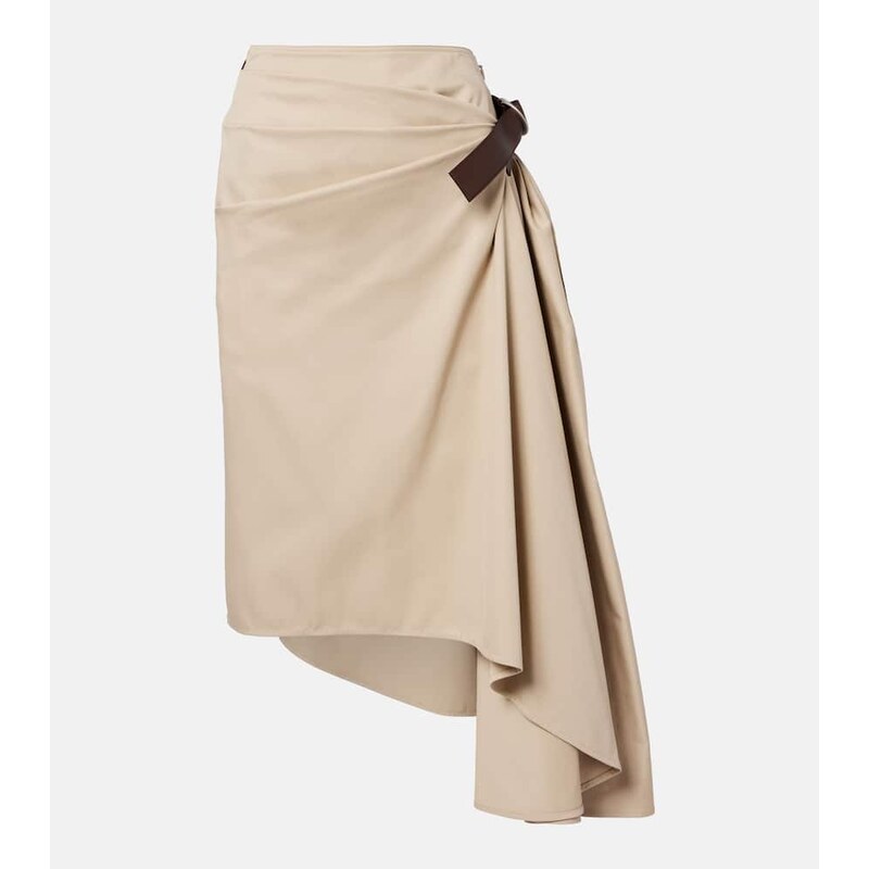 Loewe Leather-trimmed cotton and silk midi skirt
