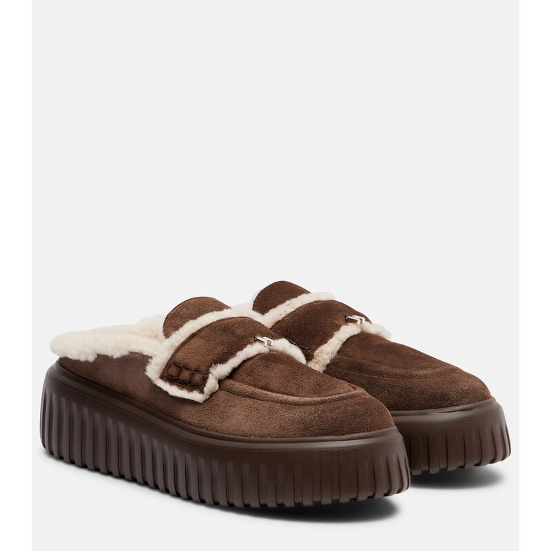 Hogan HStripes shearling-trimmed platform loafers