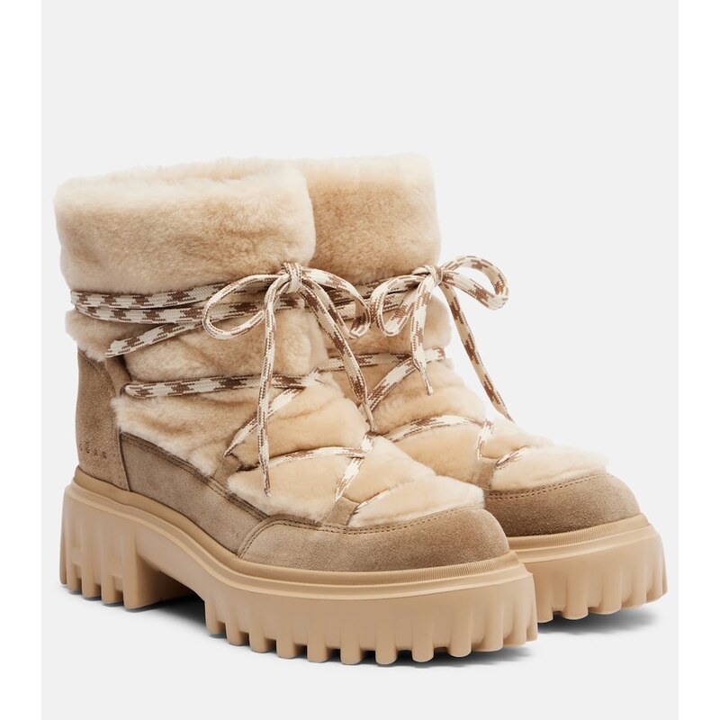 Hogan Shearling and suede ankle boots