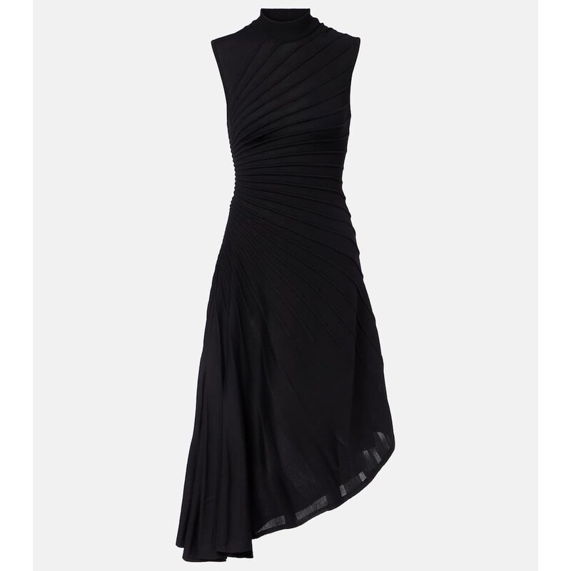Alaia AlaÃ¯a Asymmetric virgin wool midi dress