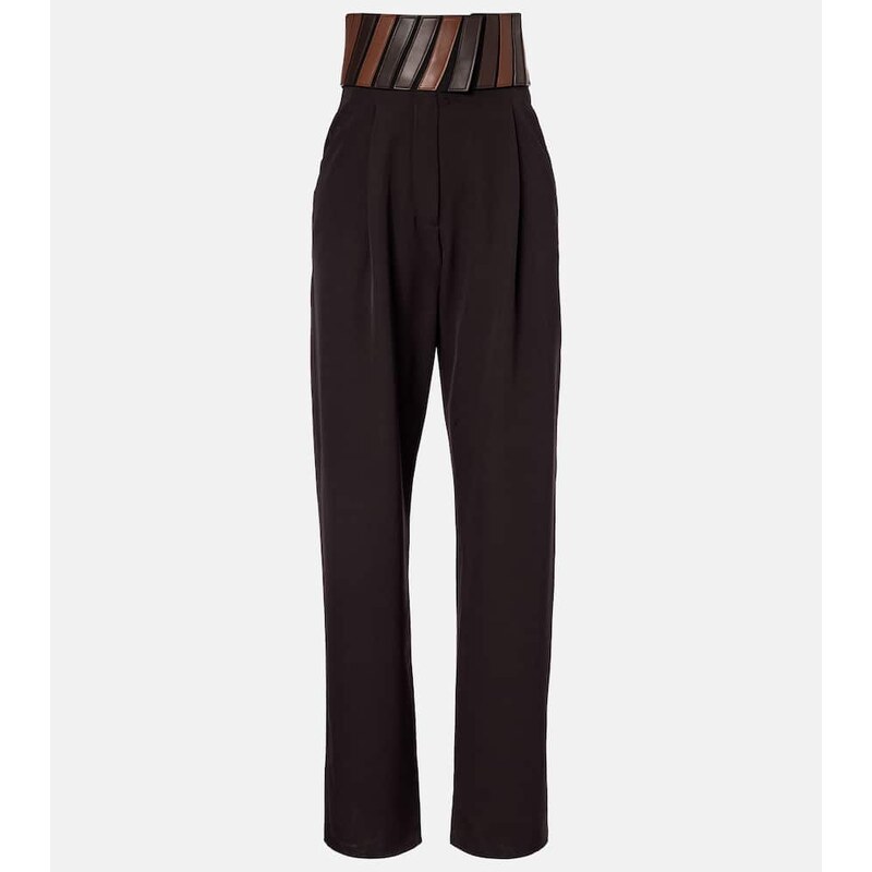 Alaia AlaÃ¯a Leather-trimmed wool straight pants