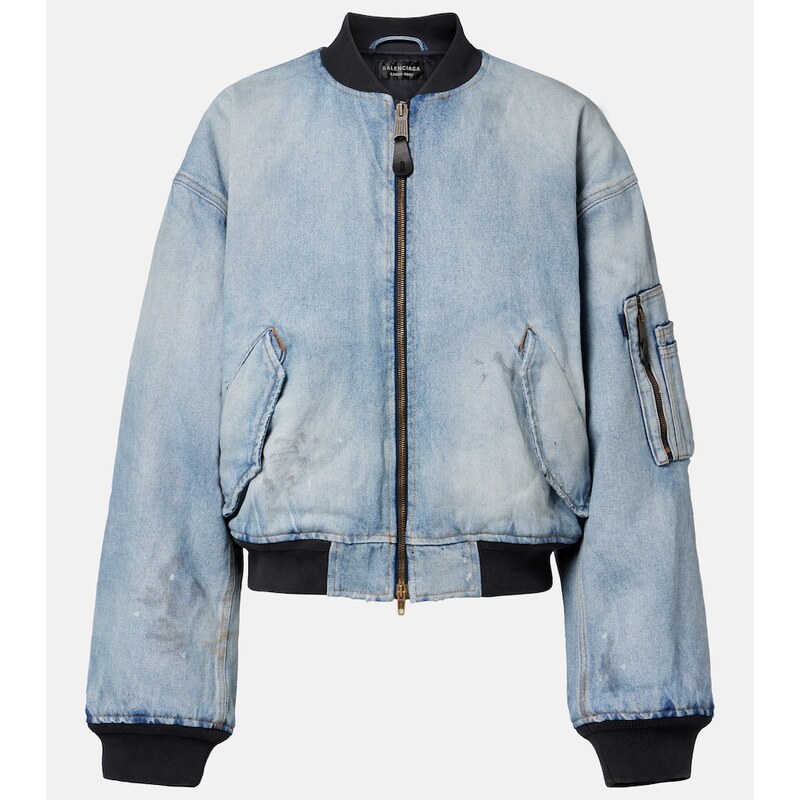 Balenciaga Cropped denim bomber jacket