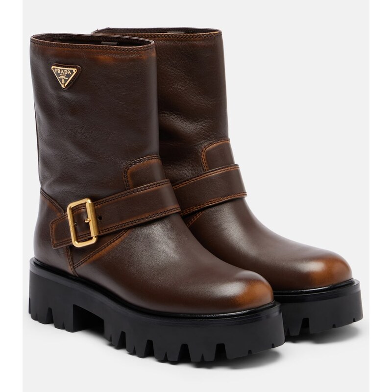 Prada Logo leather biker boots