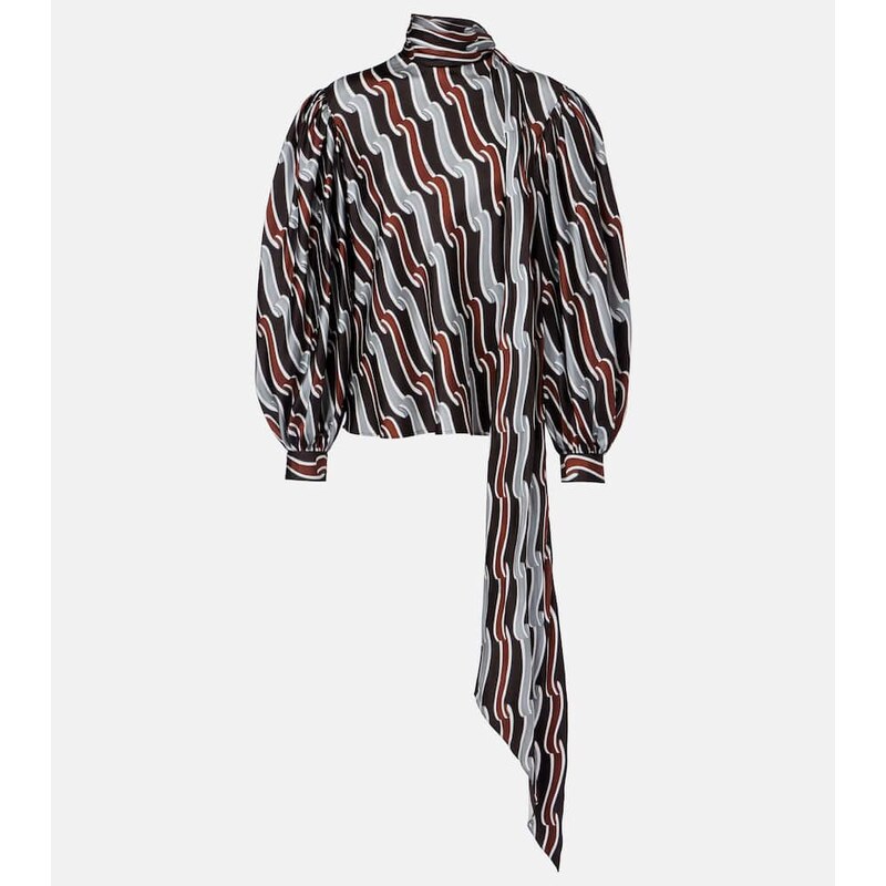 Gucci Printed tie-neck silk twill blouse
