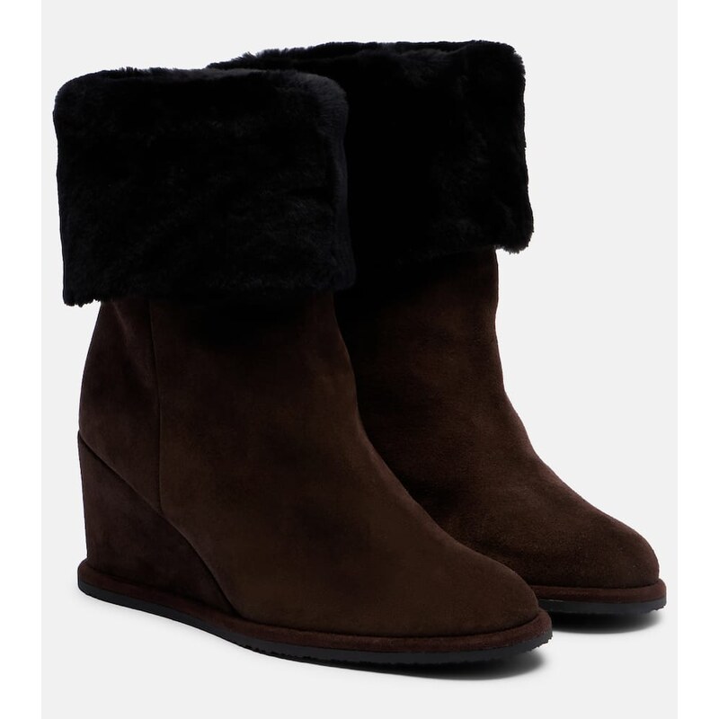 Yves Salomon Shearling-lined suede wedge ankle boots