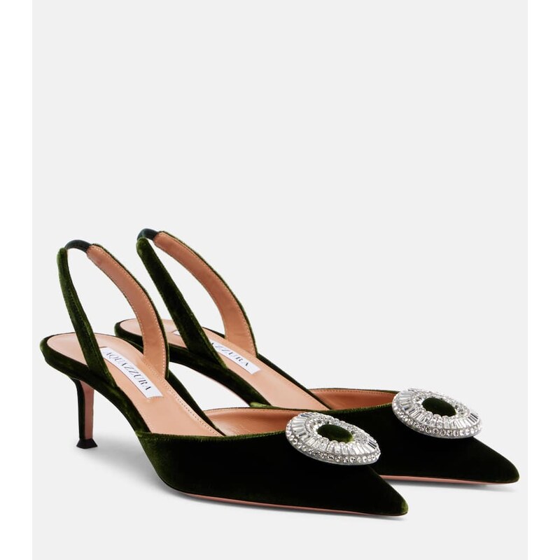 Aquazzura Crystal Hoop 50 velvet slingback pumps