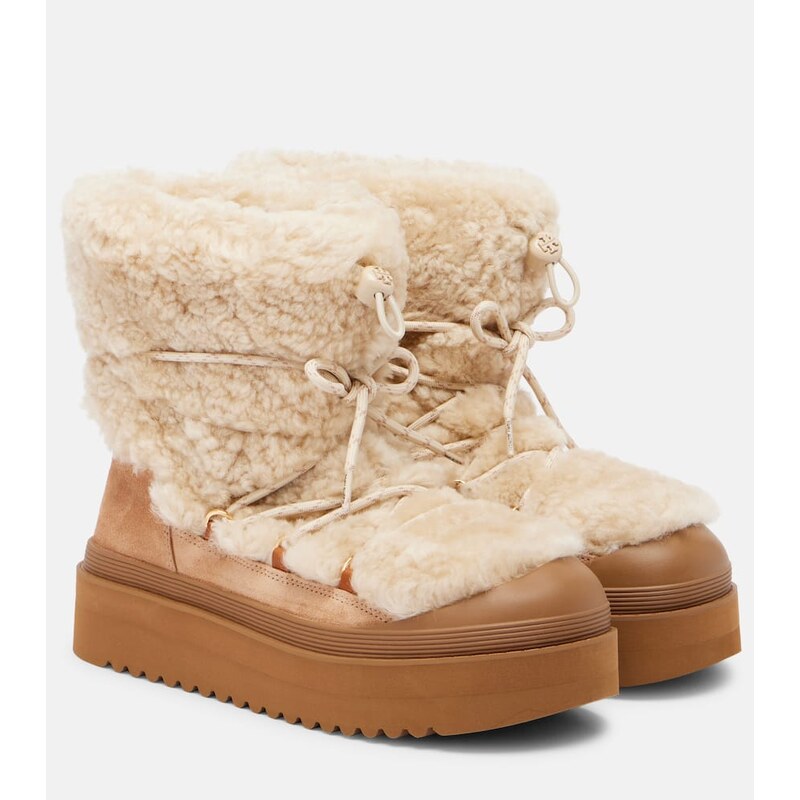 Tory Burch Mellow shearling and suede lace-up boots