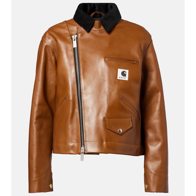 Sacai x Carhartt asymmetric leather jacket
