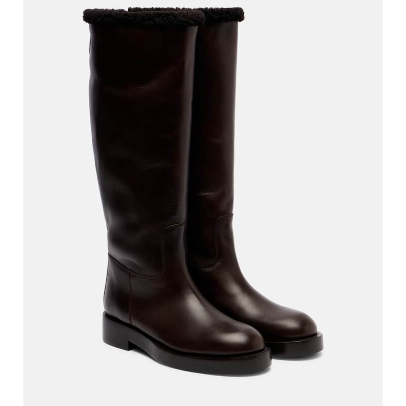 Paris Texas Shearling-trimmed leather knee-high boots